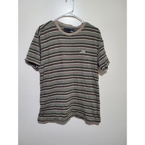 Lost Enterprises T-Shirt Mens Large Tan Green Striped Surf Skate Cotton
